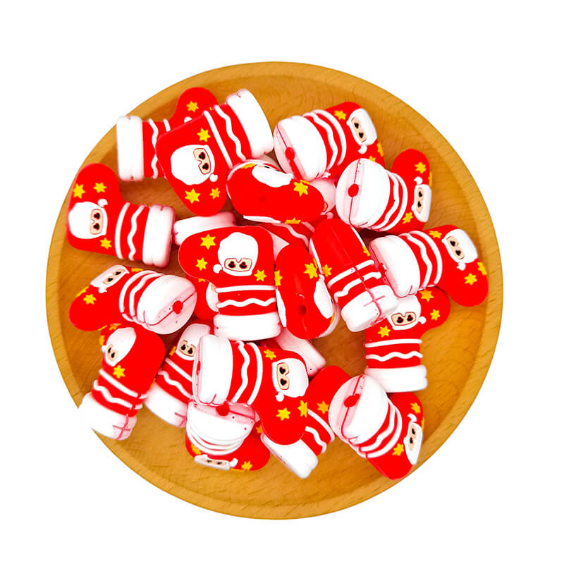 Silicone 3D Focal Beads Christmas Socks Wearing Festive Santa Face 2