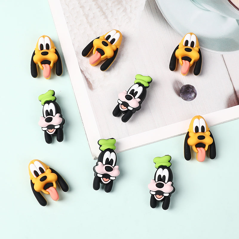 Silicone 3D Focal Beads Disney Pluto Goofy Head Green Hat Smiling Face 20Pcs 5