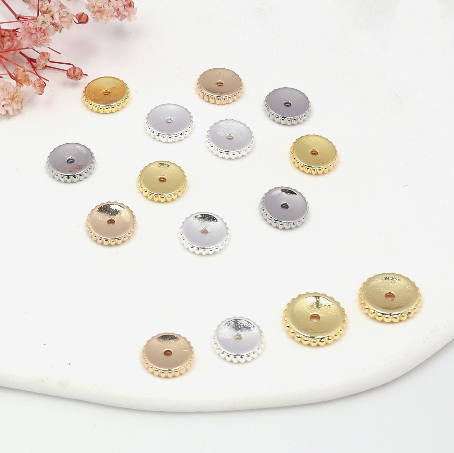 Brass Concave Spacer Beads 6mm 9mm 11mm Polished Beaded Edge 100pcs