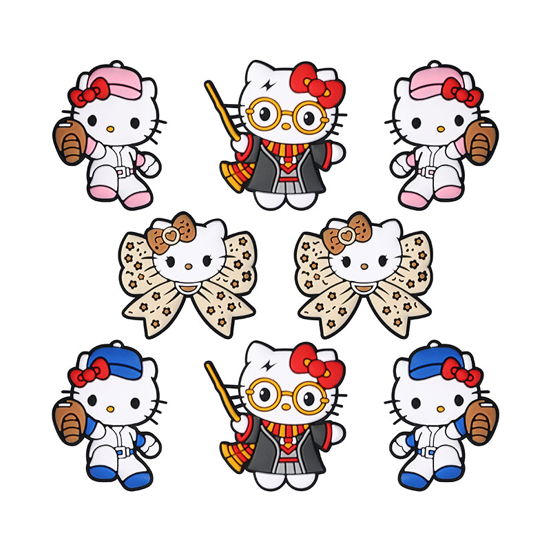 Silicone Focal Beads Hello Kitty Leopard Bow Pink Baseball Player 20pcs 10