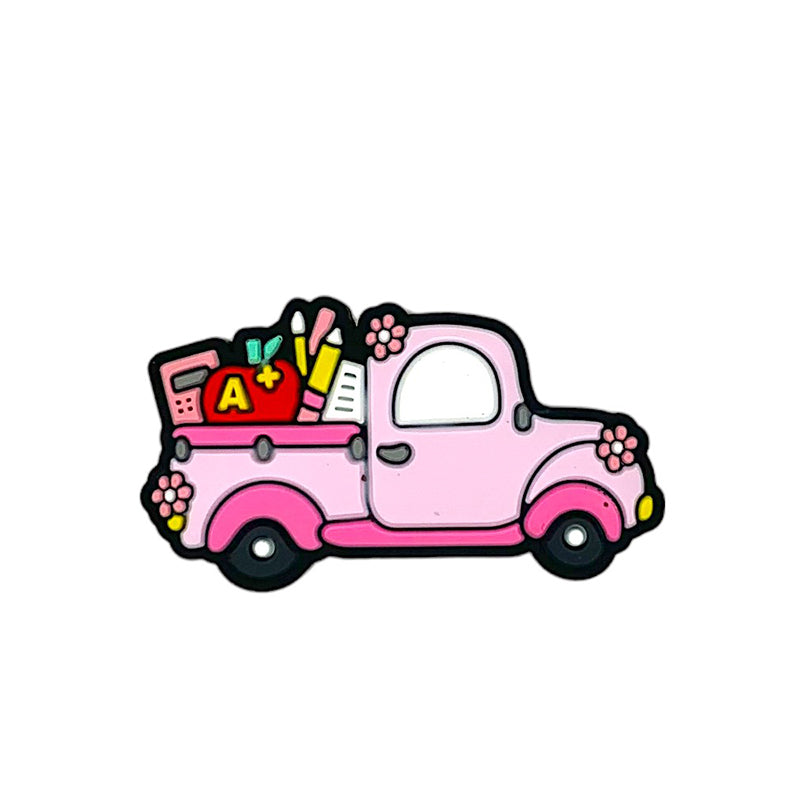 Silicone Focal Beads Teaching Car Pink Vintage Truck Floral Accents 20pcs