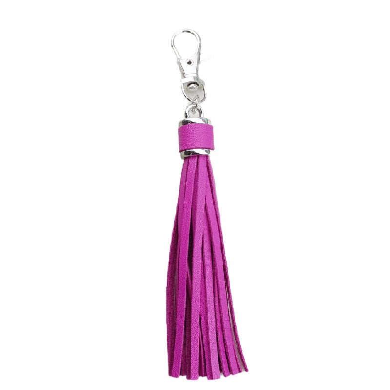 PU Leather Tassel Keychain 9cm Strips Silver Lobster Clasp 6