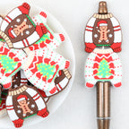 Gingerbread Motif Silicone Focal Beads Wholesale, Christmas Sweater Design Red White Pattern