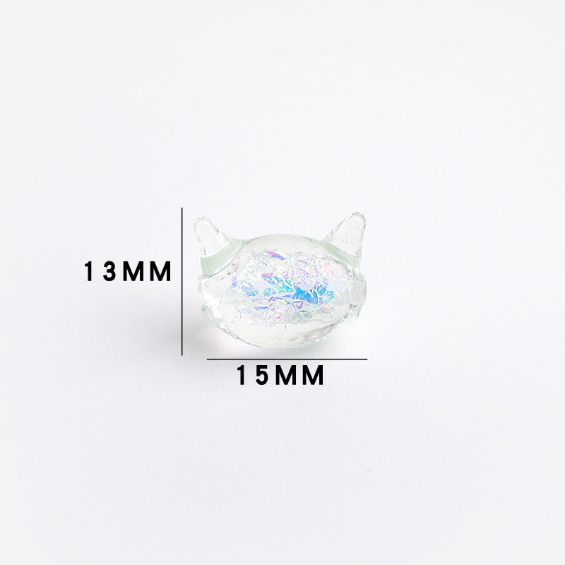 Cat Shaped 15mm Glass Beads Sparkling Reflective Surface 10pcs 6