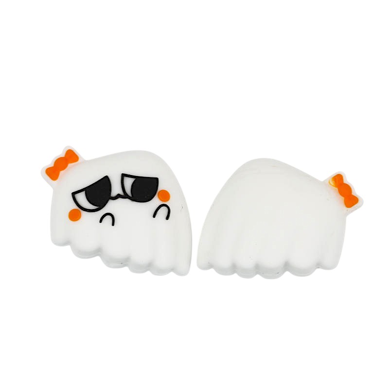 Silicone 3D Focal Beads Halloween Ghost Sad Big Eyes Orange Bow 20pcs