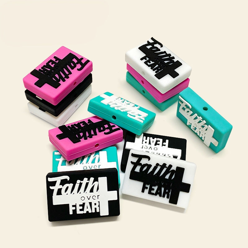Silicone Focal Beads Faith Faith Over Fear Rectangular Block Shape 20pcs