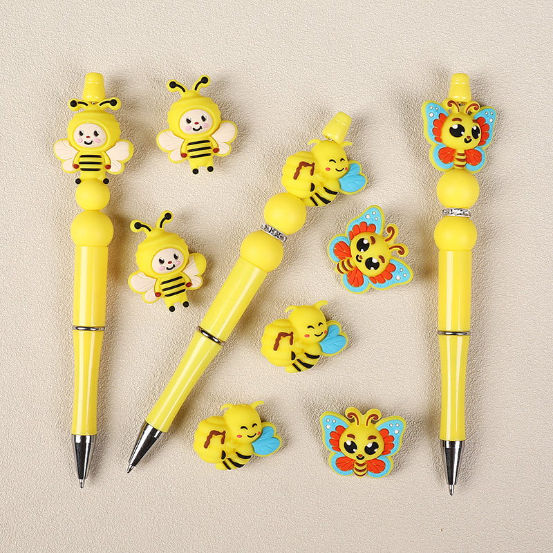 Silicone 3D Focal Beads Bee Butterfly Cheerful Faces Vibrant Colors 8