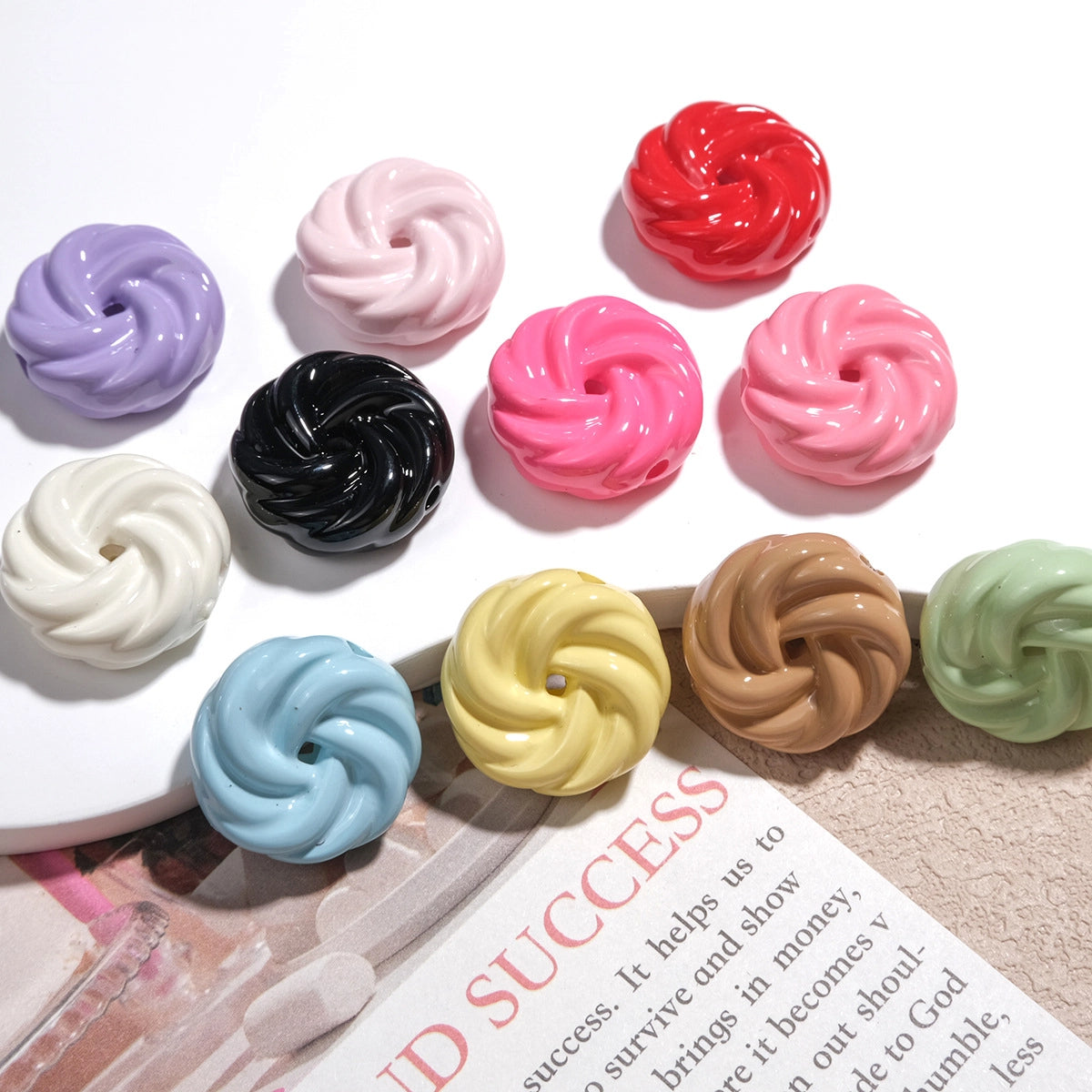 Painted Cookie Acrylic Beads 20x17x9mm Solid Color Glossy Swirl 30pcs 3