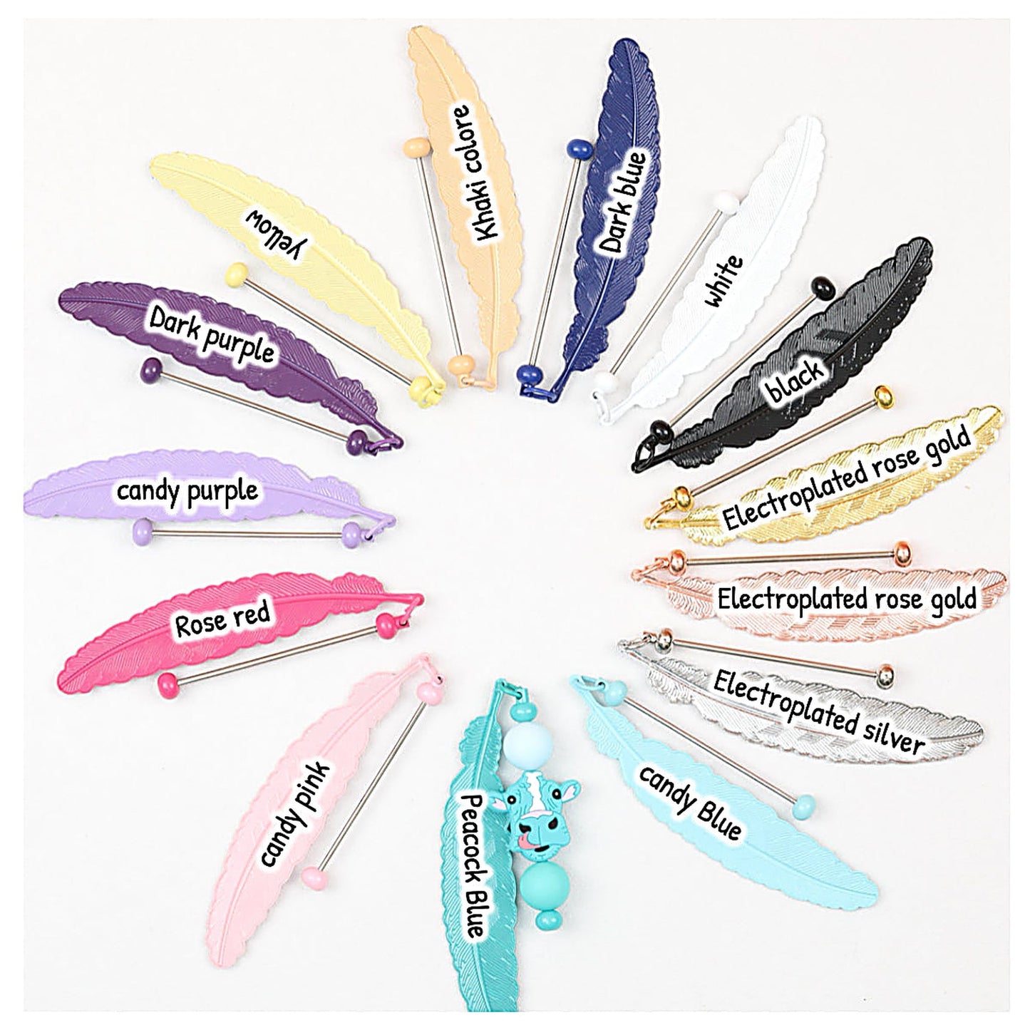 Beadable Feather Bookmarks Metal Colorful Detailed 13g