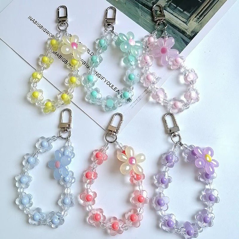 Acrylic Flower Beaded Keychain Pastel Translucent Floral Charm