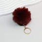 Pom Pom Keychain Plush Violet Faux Fur Ball Gold Ring 8cm - Caramel
