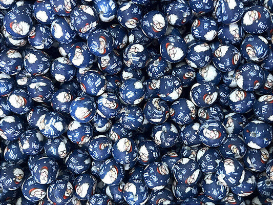 Dark Blue 15mm Silicone Beads Santa Claus Print 50pcs