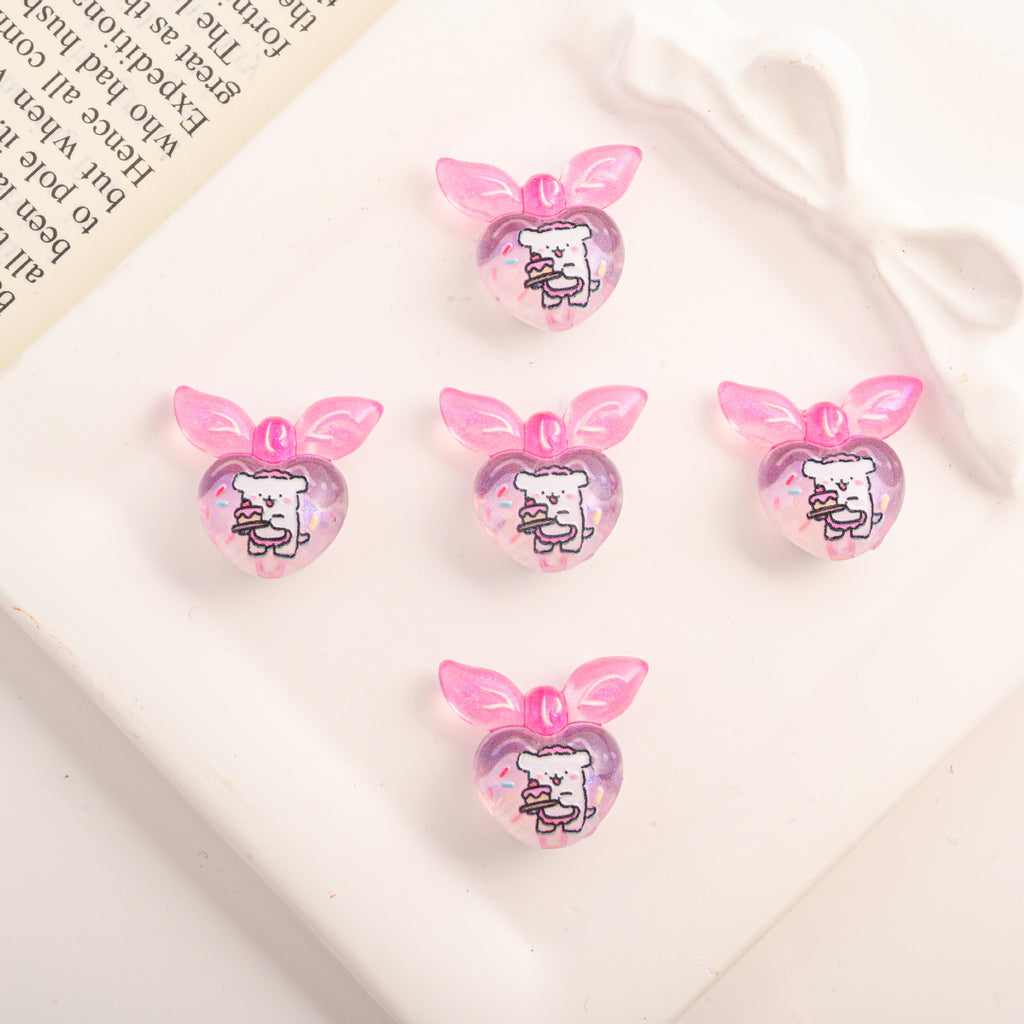 Cute Gradient Heart Shape Acrylic Beads with Bunny Prints 20pcs 2