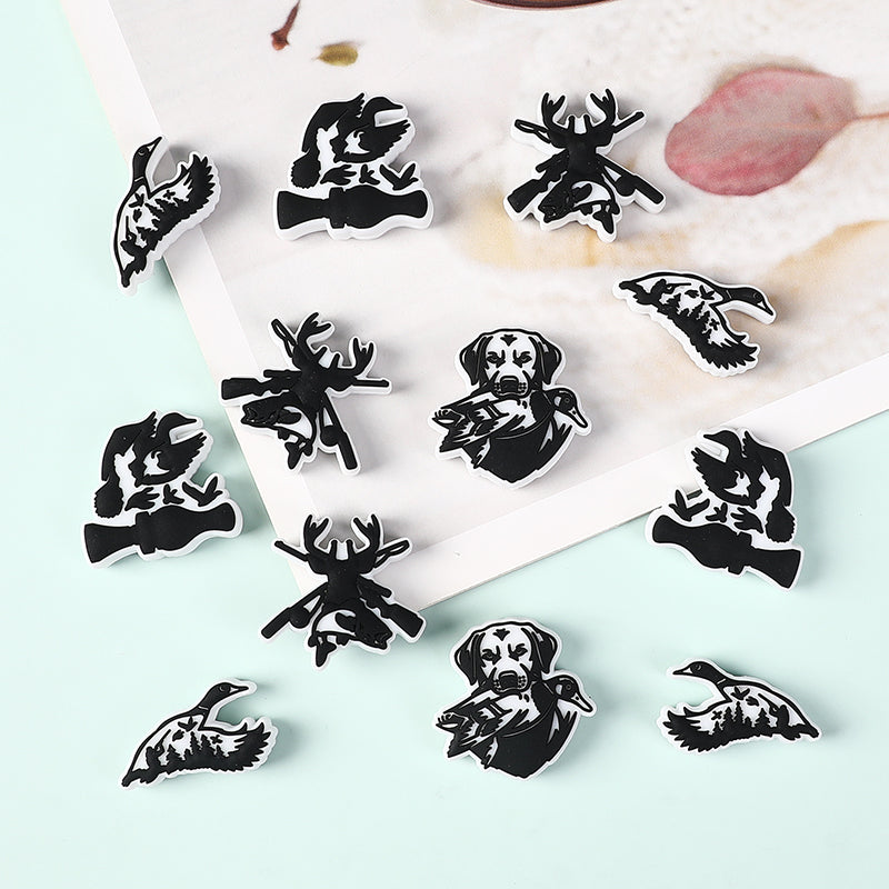 Silicone Focal Beads Hunting Season Black and White Wildlife Silhouettes 20pcs 4