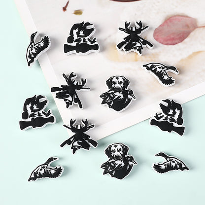 Silicone Focal Beads Hunting Season Black and White Wildlife Silhouettes 20pcs 4