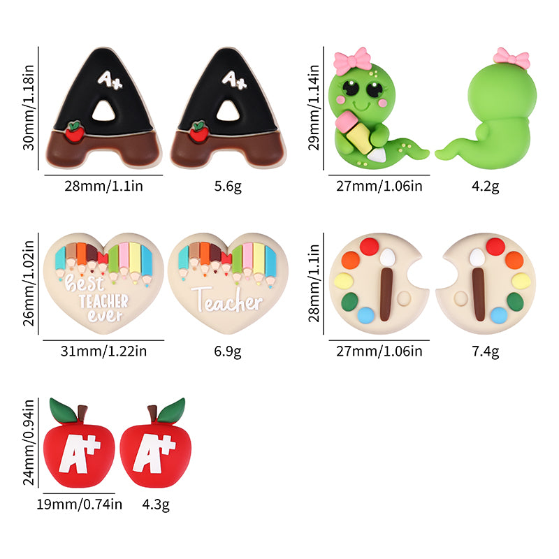 Silicone 3D Focal Beads Teacher Apple A+ Pencil 20pcs 9