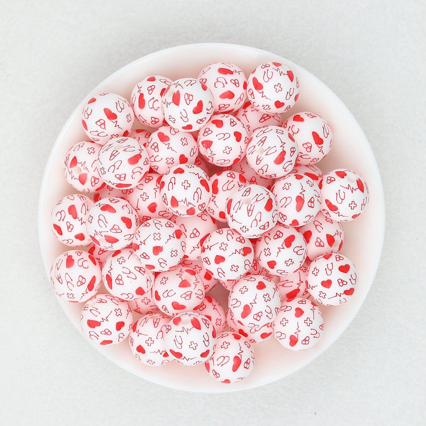 Valentine Theme 15mm Silicone Beads Printed Pattern 50pcs - Heartbeat