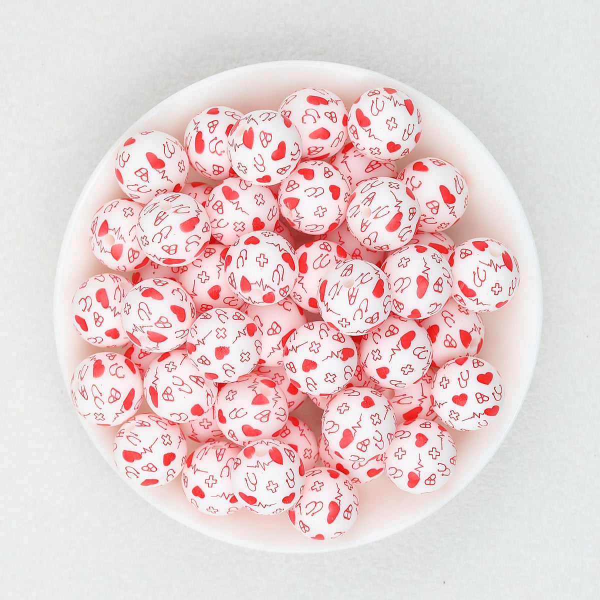 Valentine Theme 15mm Silicone Beads Printed Pattern 50pcs - Heartbeat