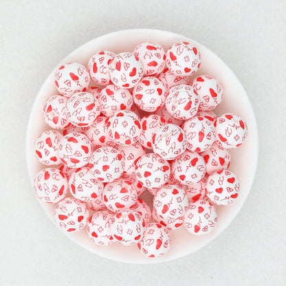 Valentine Theme 15mm Silicone Beads Printed Pattern 50pcs - Heartbeat