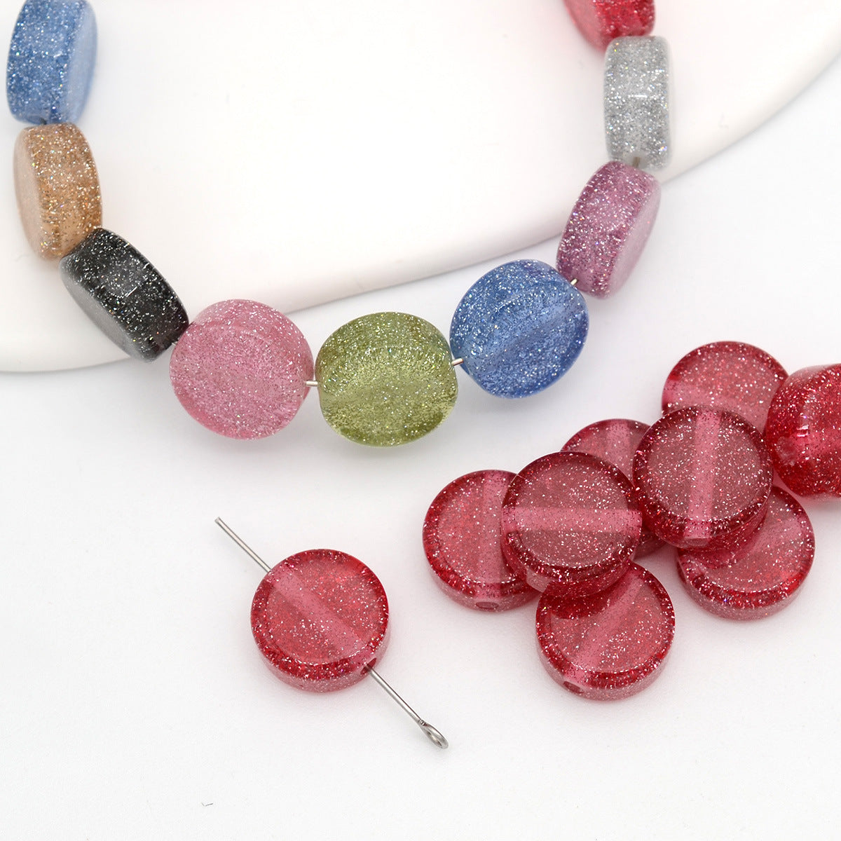 Glitter Flat Round Resin Beads 12mm Shiny Sparkle Colors 50pcs 7