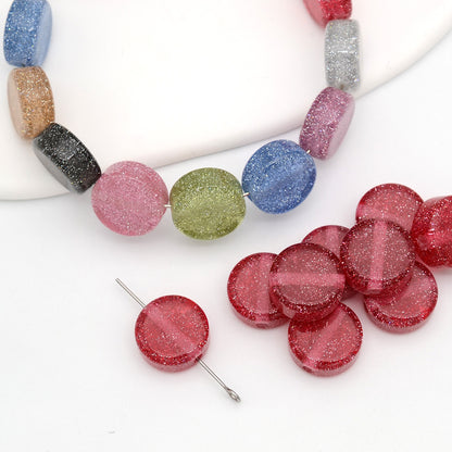 Glitter Flat Round Resin Beads 12mm Shiny Sparkle Colors 50pcs 7