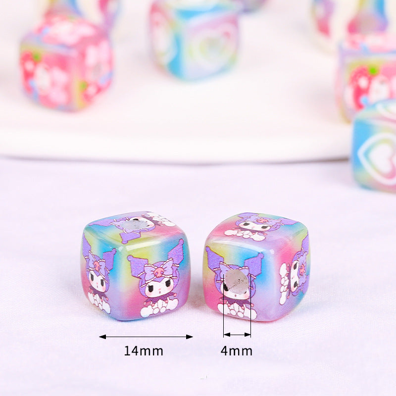 Plating Square Acrylic Beads 14mm Kuromi Cartoon Printed 10pcs 2