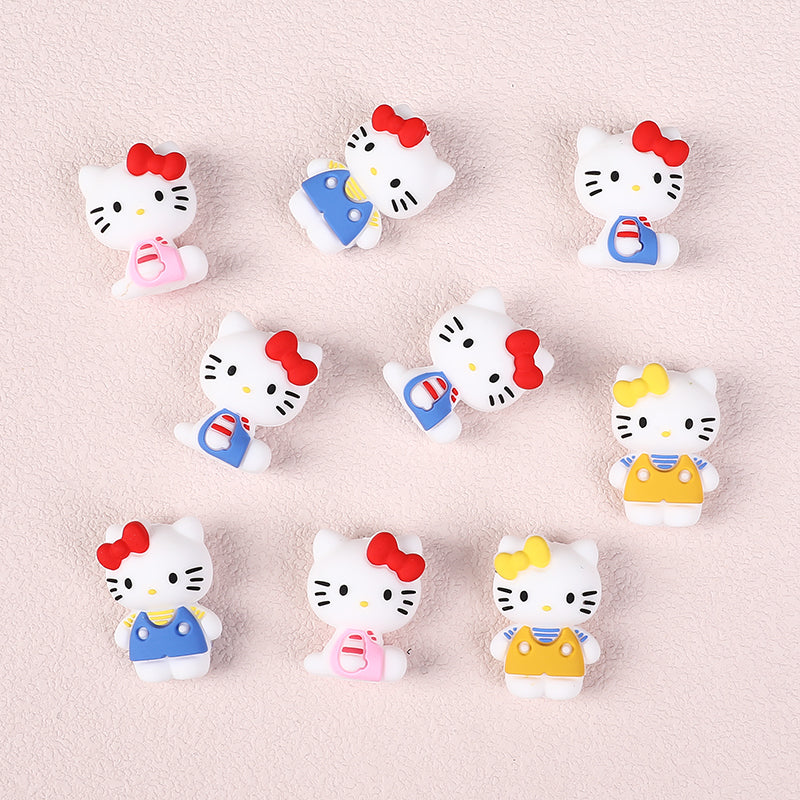 Silicone 3D Focal Beads Hello Kitty Wearing Blue Pink Yellow Clothes 20pcs 2