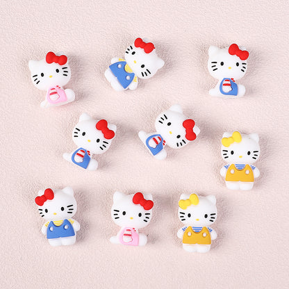 Silicone 3D Focal Beads Hello Kitty Wearing Blue Pink Yellow Clothes 20pcs 2