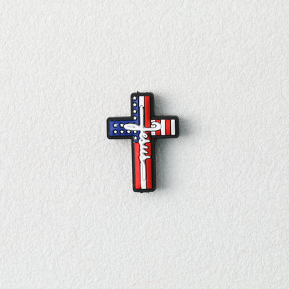 American Flag Cross Independence Day Silicone Focal Beads 20pcs 3