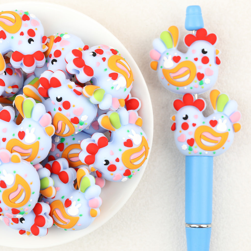 3D Easter Theme Colorful Chicken Silicone Focal Beads 20Pcs 