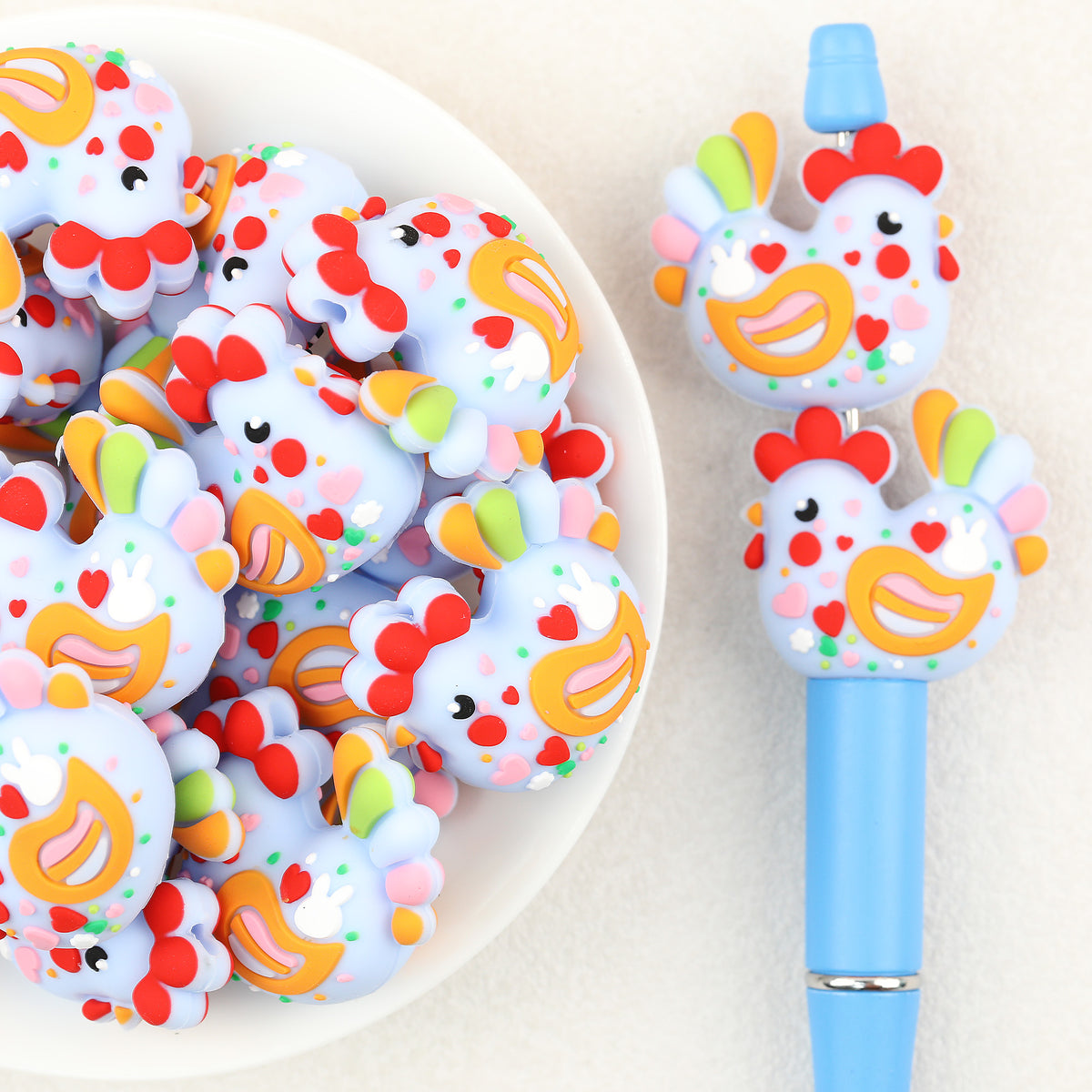 3D Easter Theme Colorful Chicken Silicone Focal Beads 20Pcs 