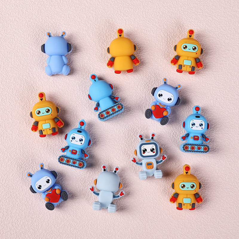 Silicone 3D Focal Beads Love Robot Holding Heart 20pcs 6