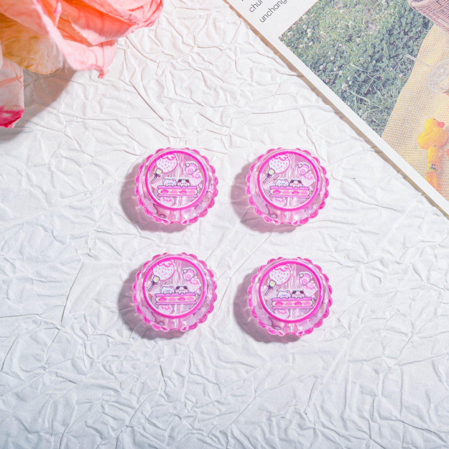 20mm Round Dopamine Color Cookie Style Acrylic Beads 20pcs 6