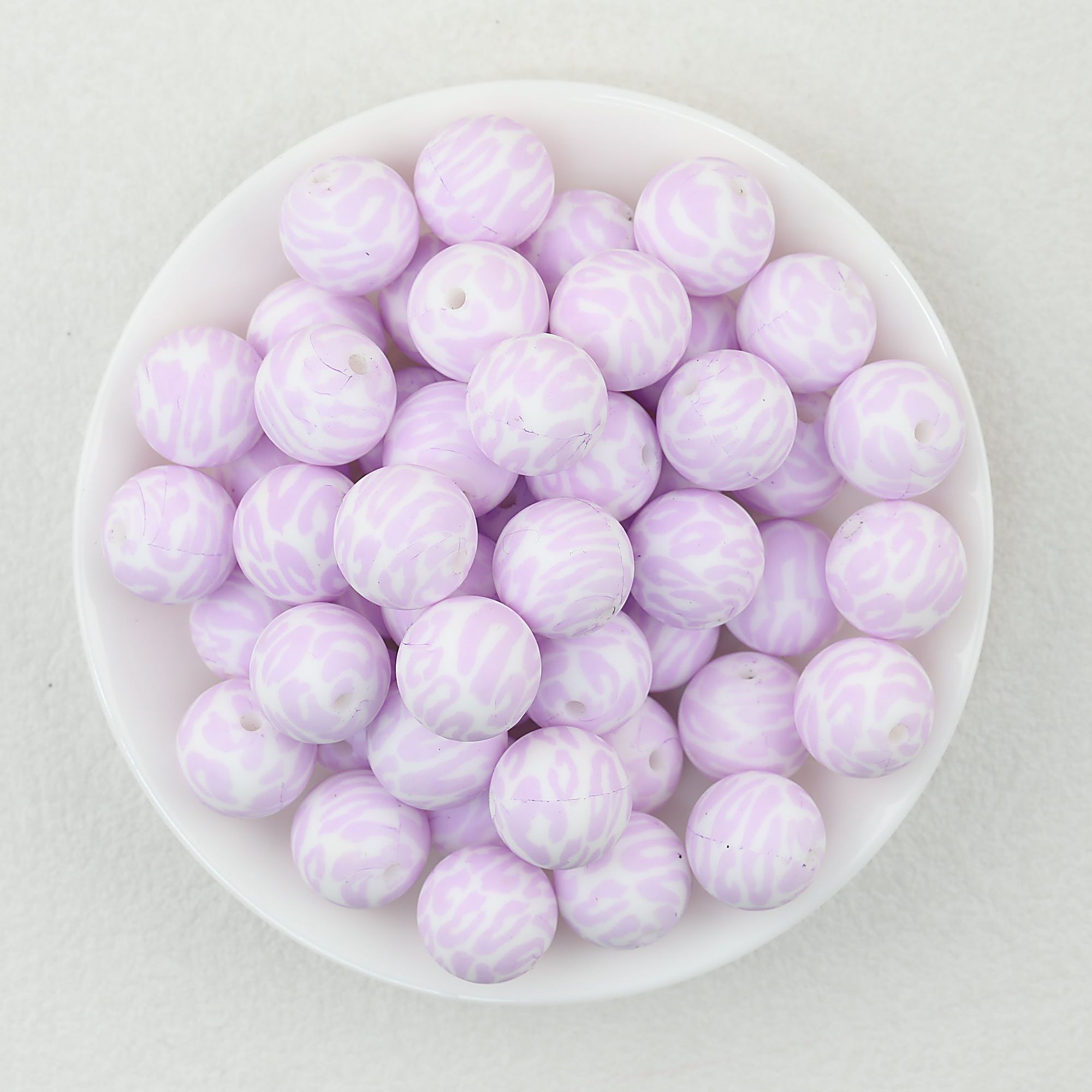 15mm Leopard Print Pattern Silicone Round Beads 50pcs - Purple Leopard