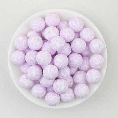 15mm Leopard Print Pattern Silicone Round Beads 50pcs - Purple Leopard