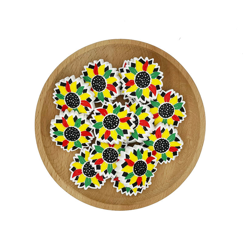 Silicone Focal Beads Sunflower Bright Petals Colorful Ring 20pcs 2