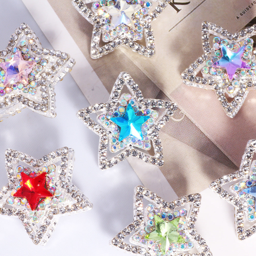 Alloy Double-Sided Five Point Star Beads with Rhinestones 2pcs 2