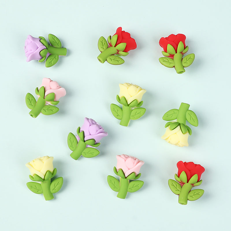 Silicone 3D Focal Beads Rose Multi Color Delicate Petals 20pcs 3
