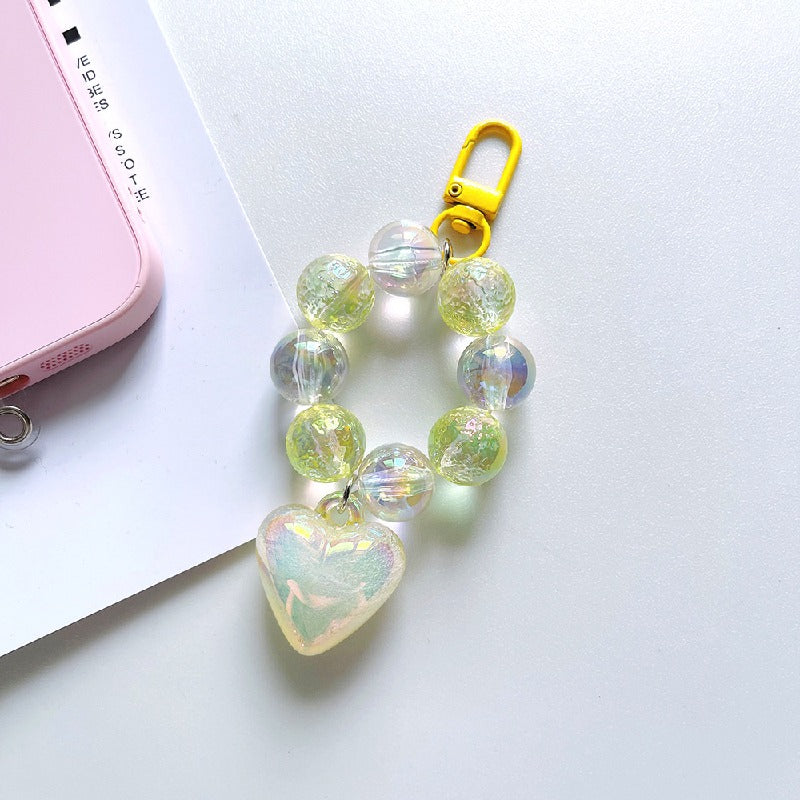 Crystal Bubble Heart Beaded Keychain Glass Iridescent Pink 8