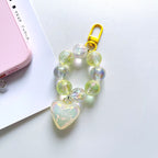 Crystal Bubble Heart Beaded Keychain Glass Iridescent Pink 8
