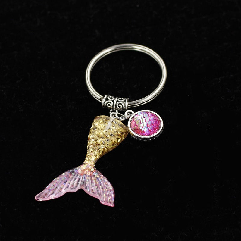 Stainless Steel Gradient Fishtail Animal Keychain Shimmering Scales 6