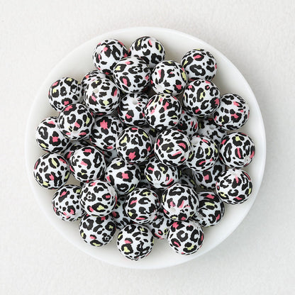 15mm Leopard Pattern Silicone Round Beads 50pcs - Original Leopard