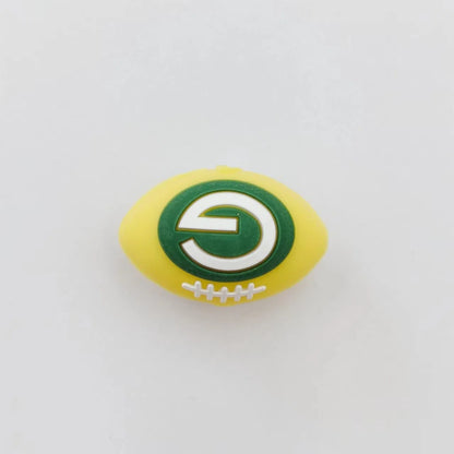Silicone 3D Focal Beads Rugby Ball Yellow Realistic Stitching 20pcs 2