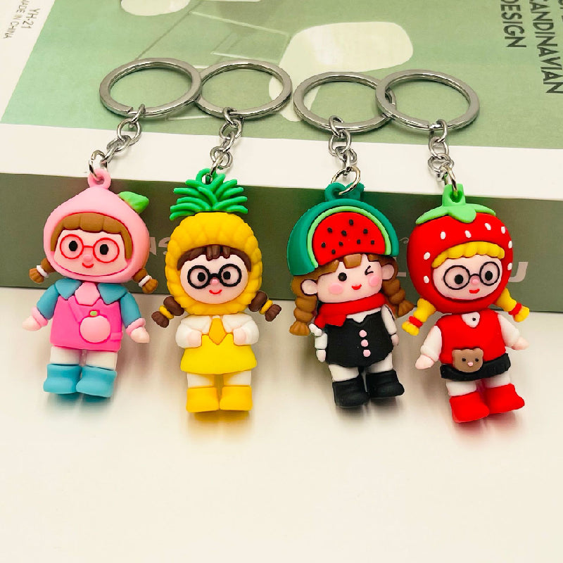 PVC Fruit Girl Keychain Soft Rubber Cartoon Character Charm 4