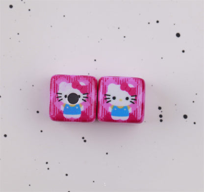 Candy Colored Hello Kitty Square Acrylic Beads 15mm Lively 10pcs 8