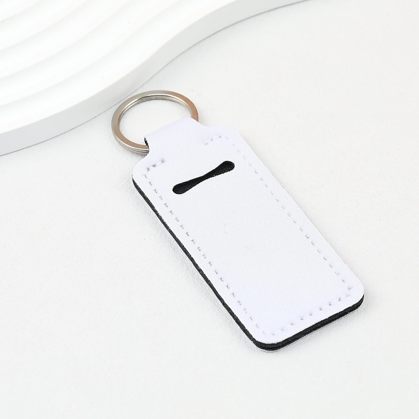 Neoprene Sublimation Lip Balm Chapstick Holder Keychain Solid Color - White
