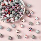15mm Silicone Beads Rhombus Printed Design 50pcs 3