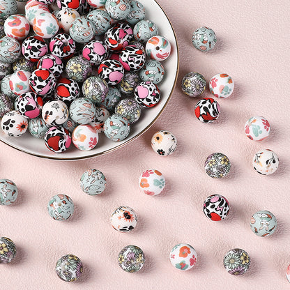 15mm Silicone Beads Rhombus Printed Design 50pcs 3