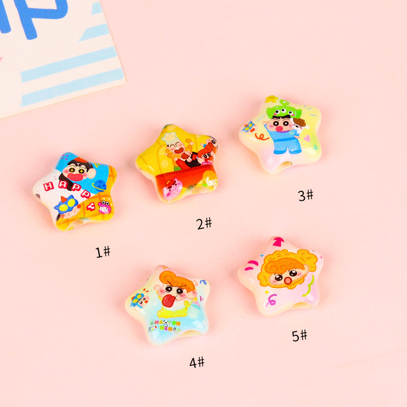 Star Shaped Acrylic Beads 25mm Spring Oil Painting Maltese Pattern 10pcs 8