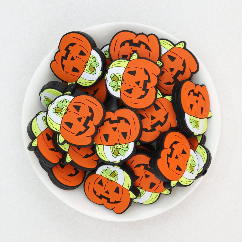Halloween Pumpkin Baseball Cap Silicone Focal Beads 20pcs 2